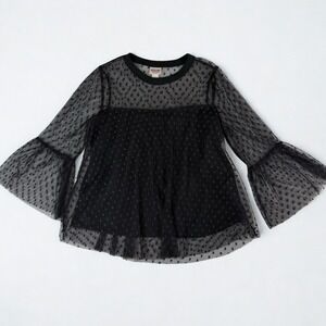 Whimsigoth Bell Sleeve Top Womens S Black Sheer Polkadot Blouse Witchy Mossimo
